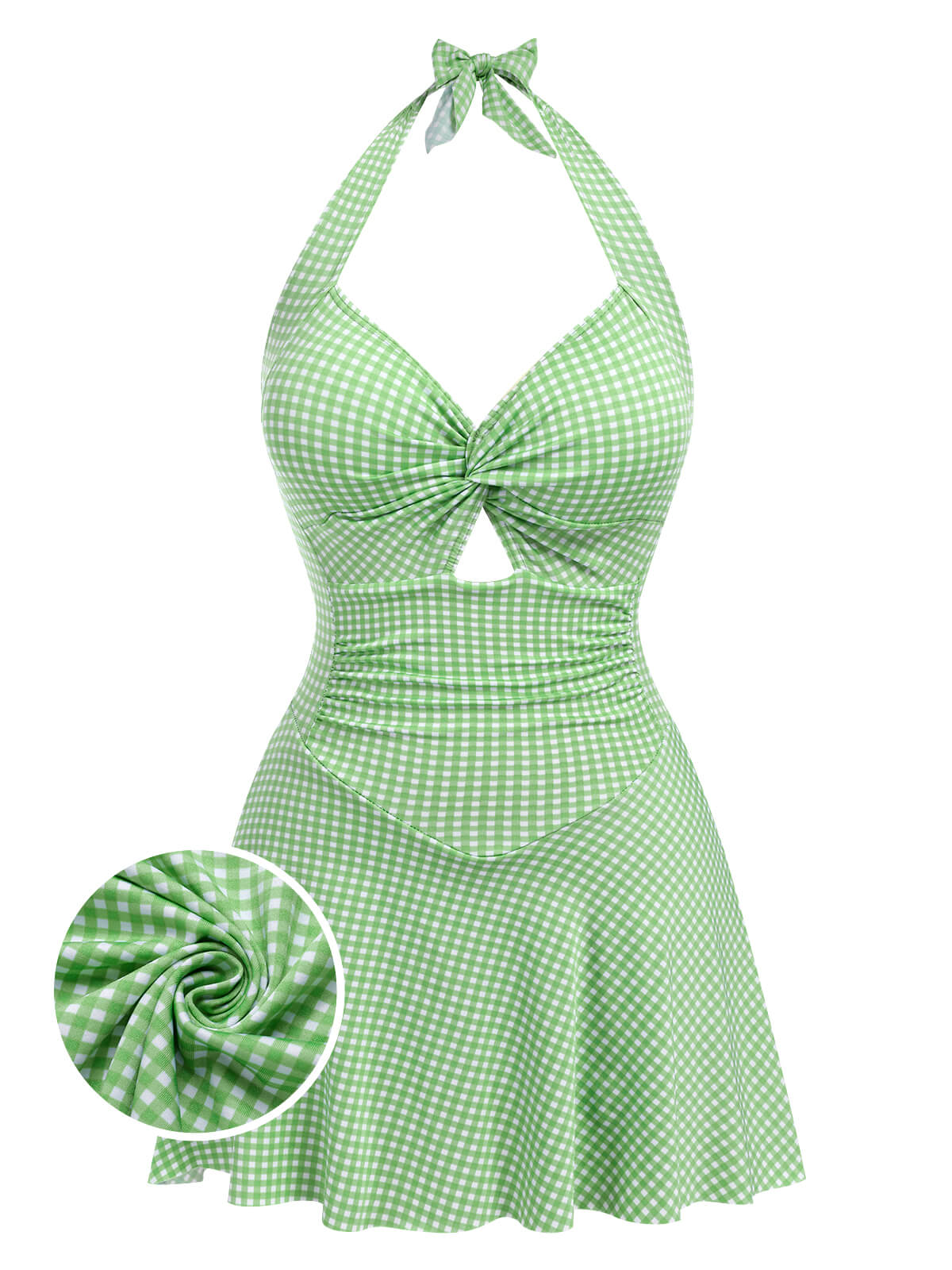 RETRO STAGE Light Green 1930s Plaid Halter One Piece Swimsuit