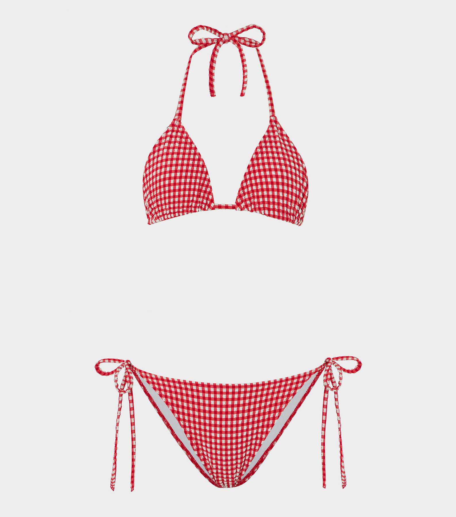 HUNZA G Gingham Seersucker Sabrina Bikini   Red Gingham