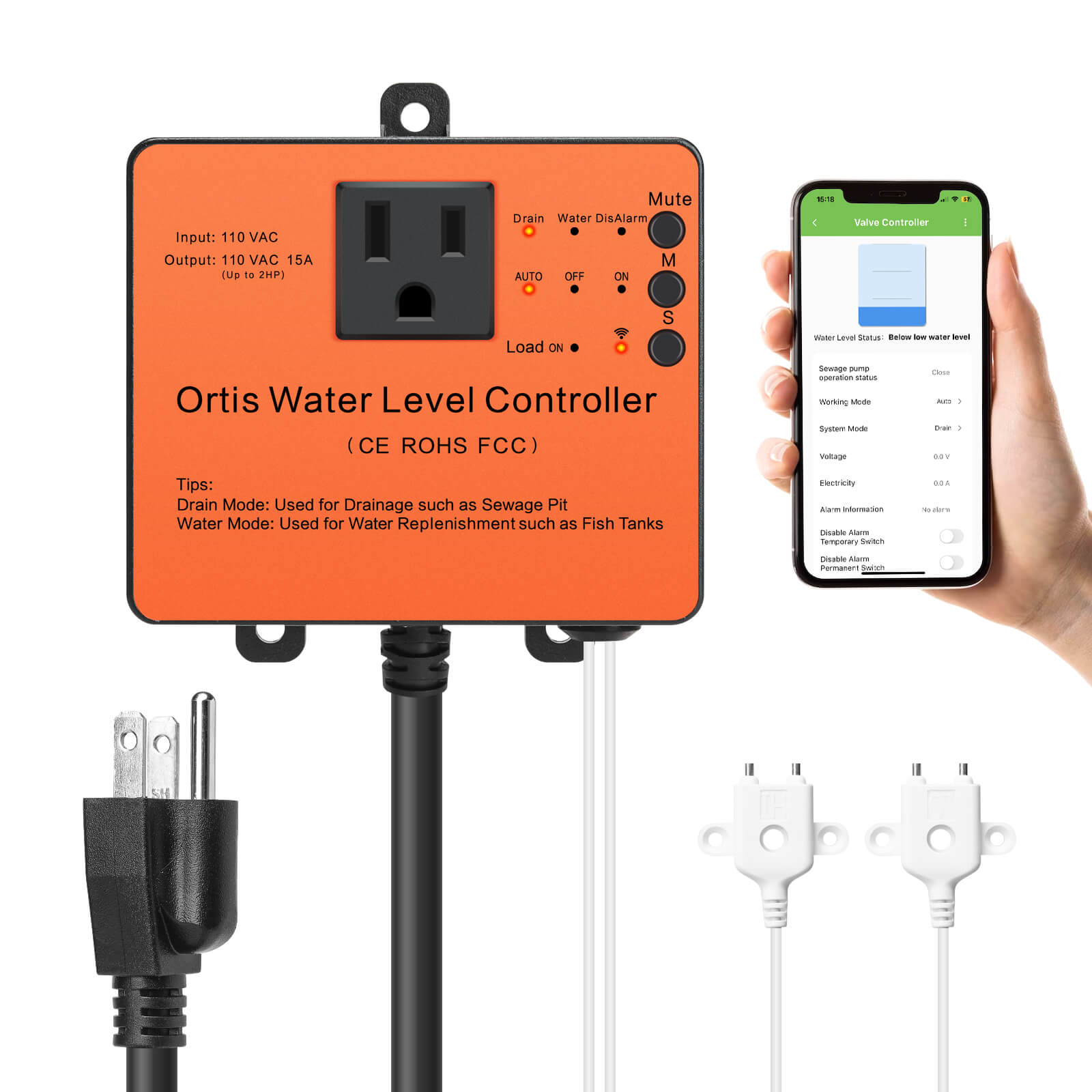 ORTIS WIFI Sump Pump Controller and Alarm, Check Water Level Status, Timely Alerts for Pump Failures & Overload, Keep Your Basement Dry, Perfect for Sewage Pits, Submersible/Utility/Water Well Pumps