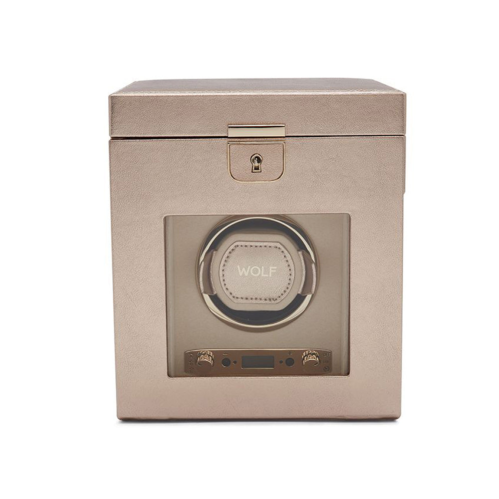 Wolf Palermo Single Watch Winder with Jewelry Storage Rose Gold