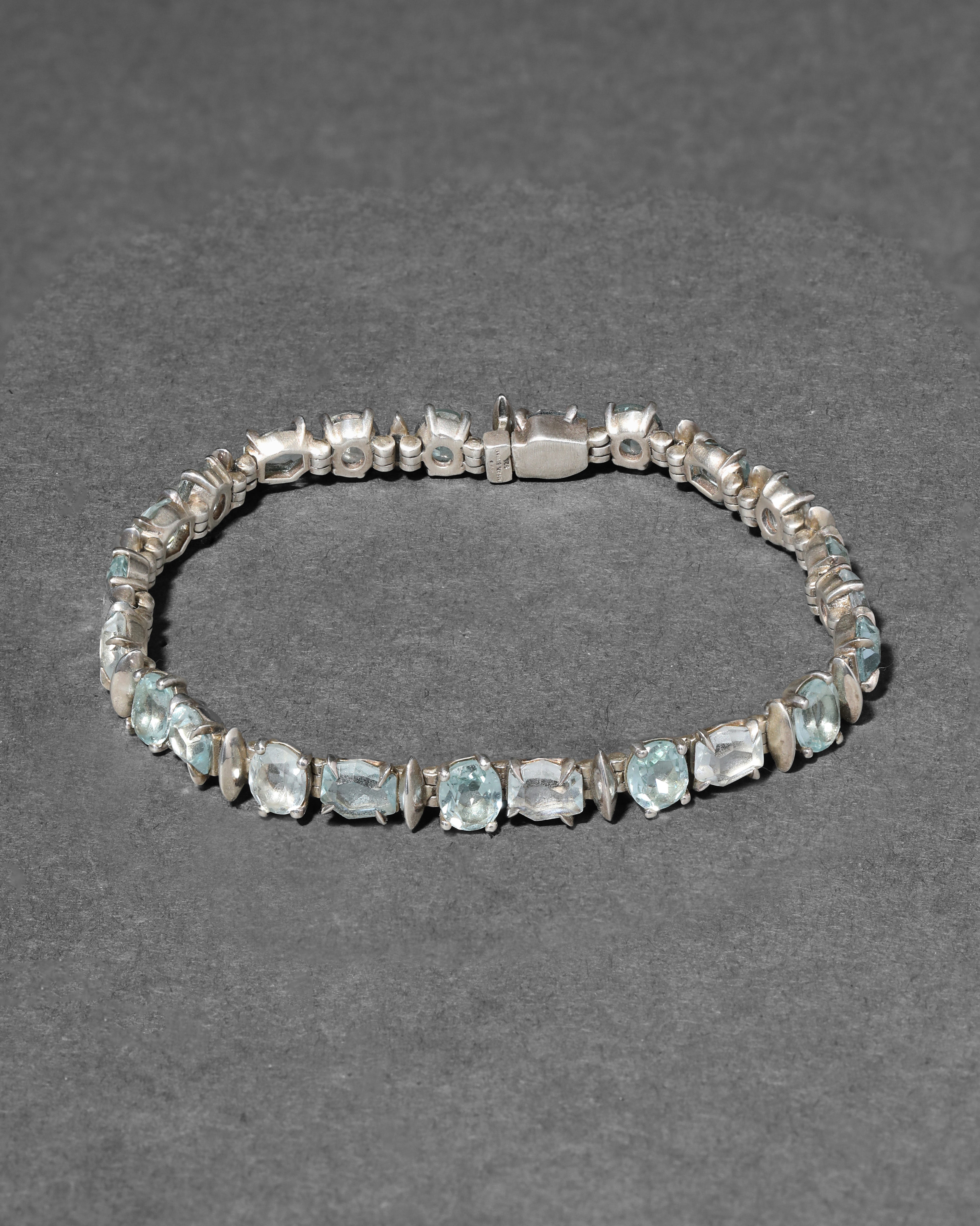 ALEXIS BITTAR Archive Fine Sterling Silver with Aquamarine and Quartz Line Bracelet