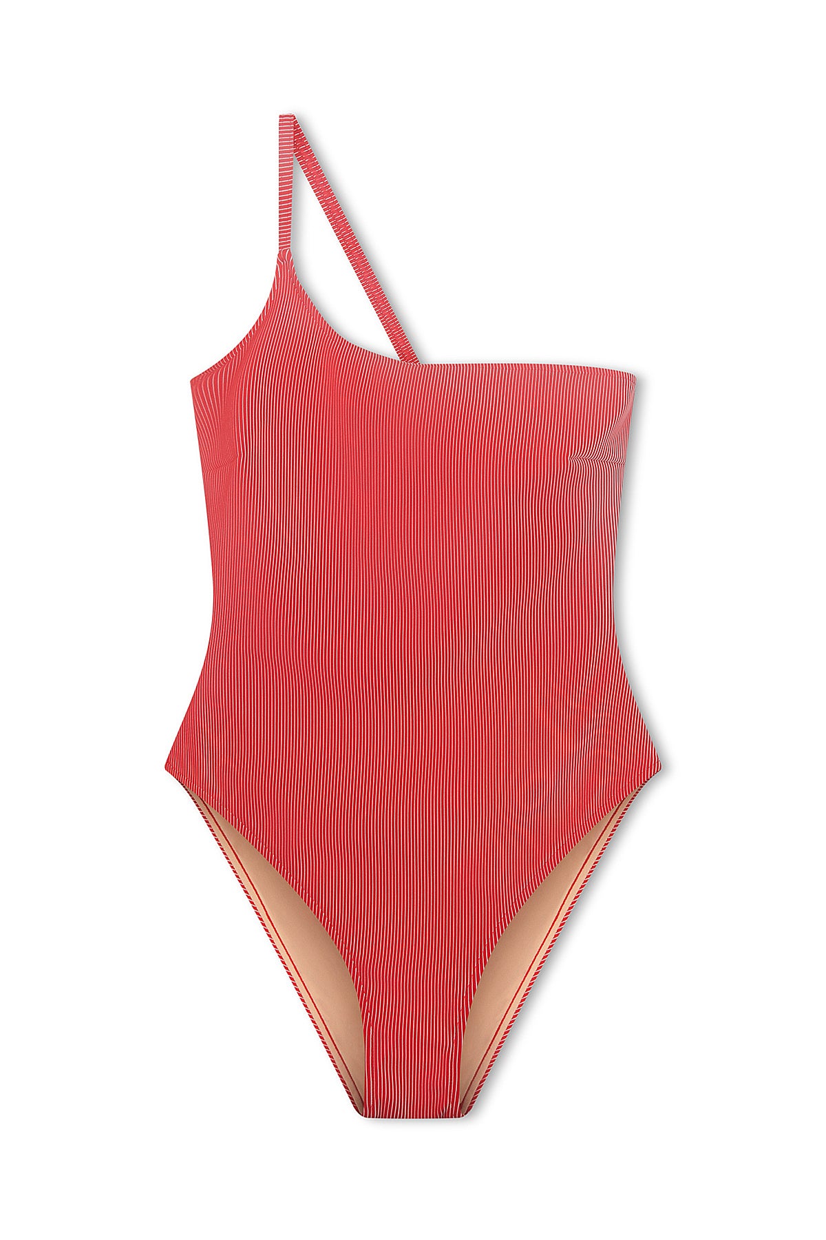 ZULU & ZEPHYR Signature Stripe One Shoulder One Piece   Chilli Red