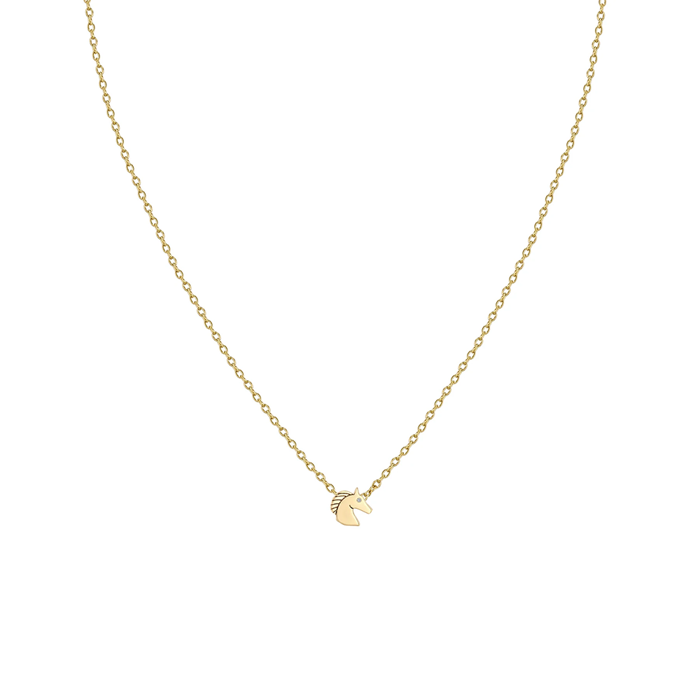 Zoe Chicco Itty Bitty Diamond Eye Horse Necklace 14K Yellow Gold