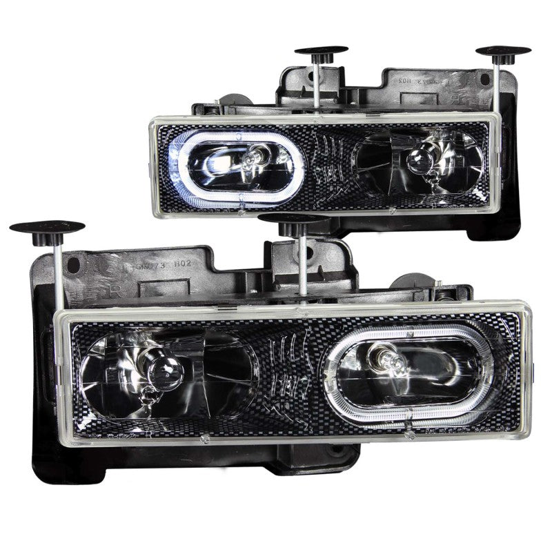ANZO 1988 1998 Chevrolet C1500 Crystal Headlights Carbon w/ Halo