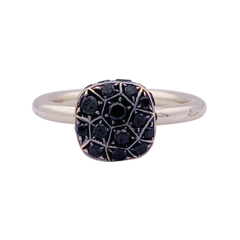 MILLER Pomellato ring  "Nudo Solitaire"  two golds  black treated diamonds.