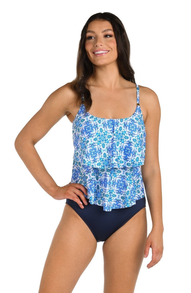 24TH & OCEAN BEACHSIDE TILE TIERED TANKINI TOP