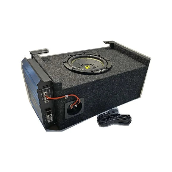 Quadratec Custom Rear Subwoofer Kit with 8" Kicker CompR Subwoofer & Power Acoustik Amplifier for 87 06 Jeep Wrangler YJ, TJ & Unlimited