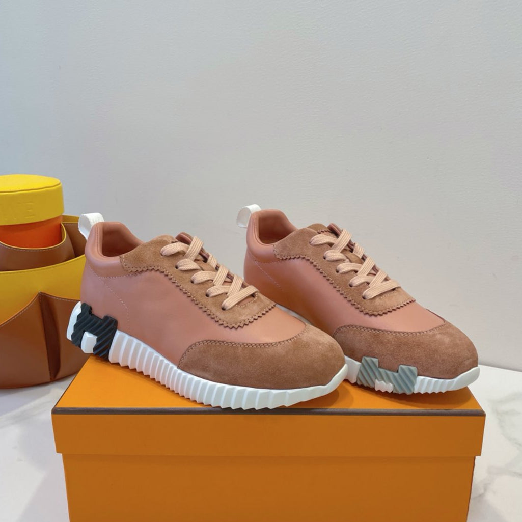 HERMES SHOE HM  Bouncing sneaker Burnt Sienna Brown Calfskin and Suede 212291