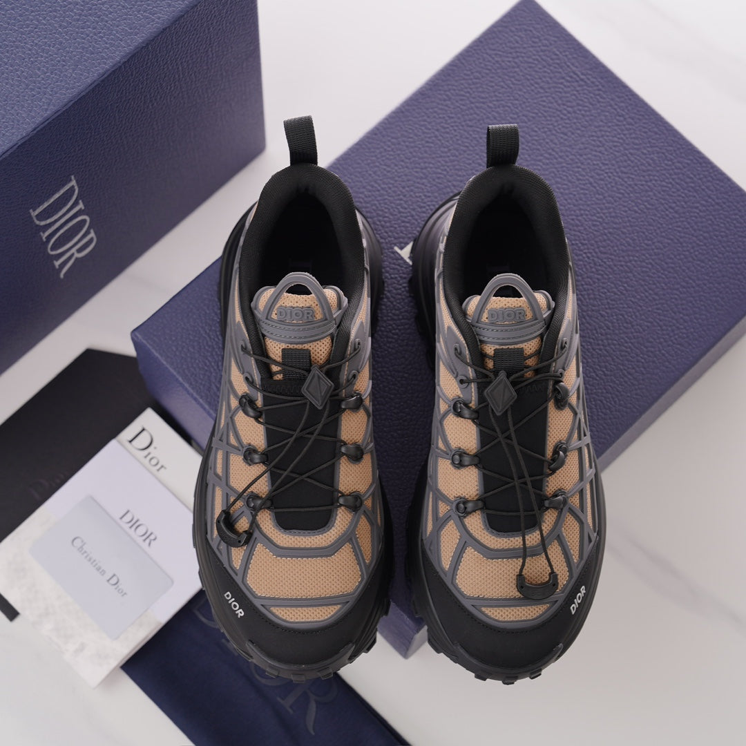 DIOR SHOE MEN CD B31 SNEAKER BLACK AND BROWN MESH FABRIC