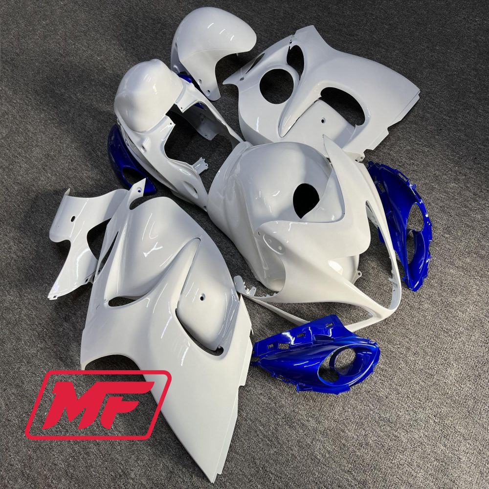 Monster Fairings Full Kit Suzuki GSXR1300 08 20 Gloss White and Blue + Windshield + Gas Tank Cover