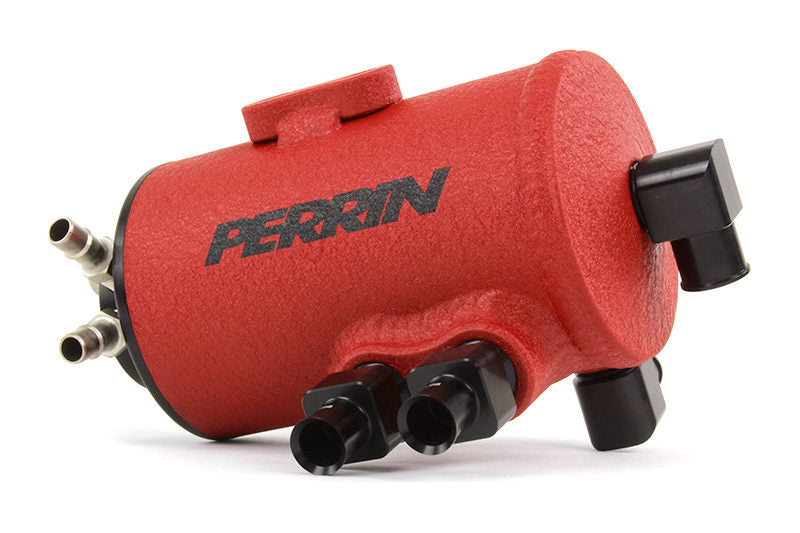 Perrin Performance Air Oil Separator   Red   Subaru STI w/ Front Mount Intercooler (2008 2021)