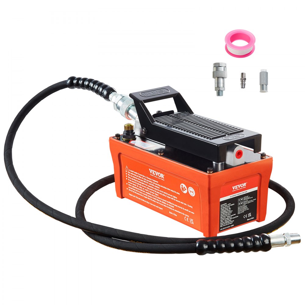 SHOP LOCATION ODDTOOLS Air Hydraulic Pump, 10,000 PSI 1/2 Gal Reservoir, NPT 3/8" Oil Outlet, NPT 1/4" Inlet, 6.6 ft Pipe, Foot Actuated Hydraulic Pump Air Treadle for Auto Body Frame Machines and Pulling Post, Orange
