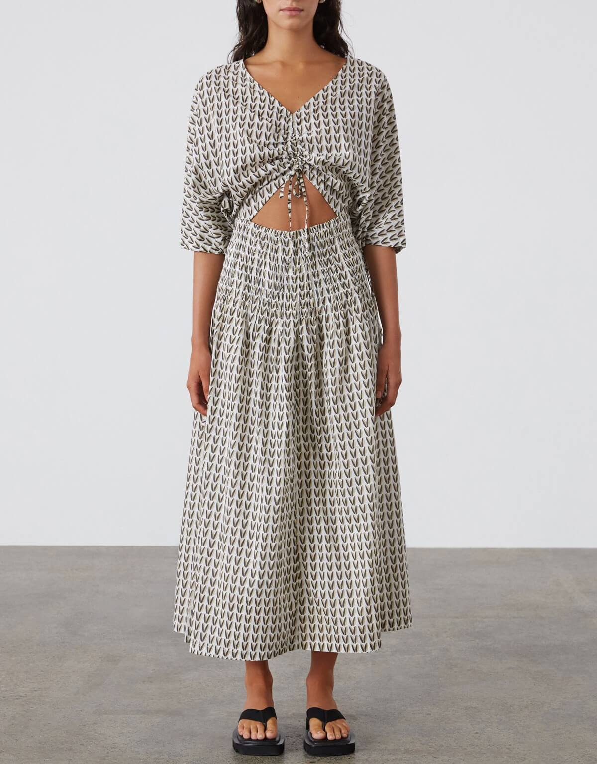ZULU & ZEPHYR Pecan Rouched Organic Cotton Dress