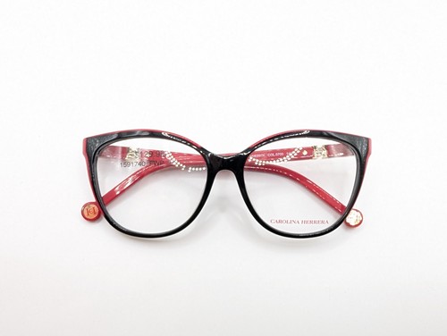 Carolina Herrera Eyeglasses Frames Only, VHE897K COL.0700, 53 15 140, Black/Red