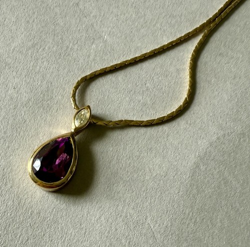 Vintage Signed Christian Dior G Necklace Amethyst Purple Teardrop Pendant