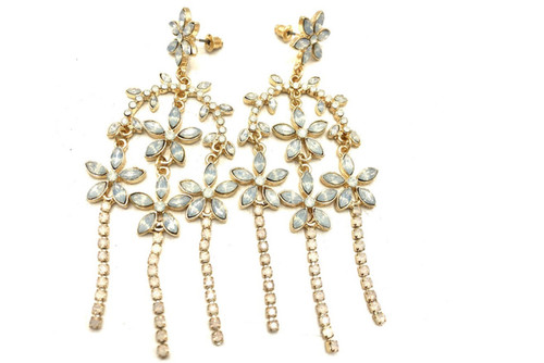 Crystals By Swarovski Aurora Borealis Chandelier Earrings G Overlay 3.75 In