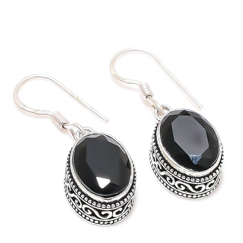Black Spinel Gemstone 925 Sterling Silver Jewelry Earring 1.42 " j101