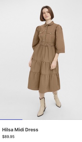 Vero Moda Size M Hilsa Midi Dress BNWT Tiger Eye Colour Belt Elastic Waist