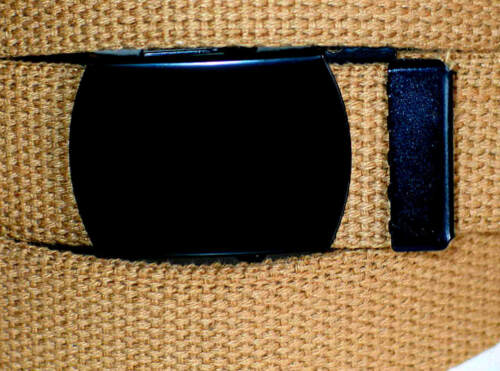 TAN Canvas 50" x 1 1 4" Military Style WEB Fabric Army Belt BLACK Metal Buckle