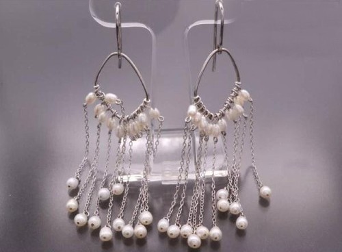 Gucci Pearl 3.3 3.5mm 18k White G Fringe Hook Dangle Earrings w/Case