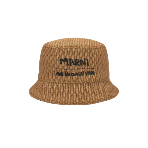 Marni x No Vacancy in Raffia Bucket Hat Caramel