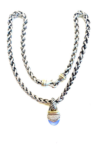 DAVID YURMAN Sterling 18K G Chalcedony Diamond Acorn Enhancer & Necklace