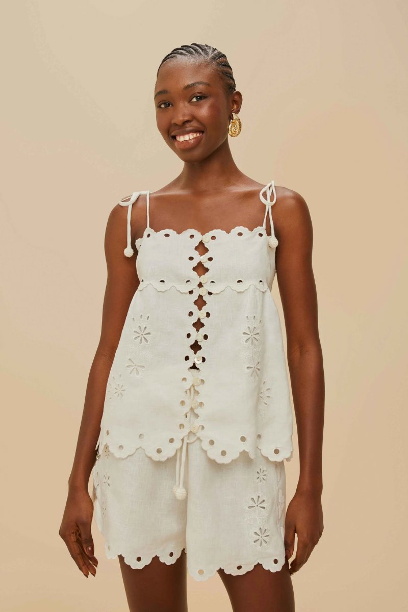 FARM RIO FLOWERS RICHELIEU SHORTS OFF WHITE