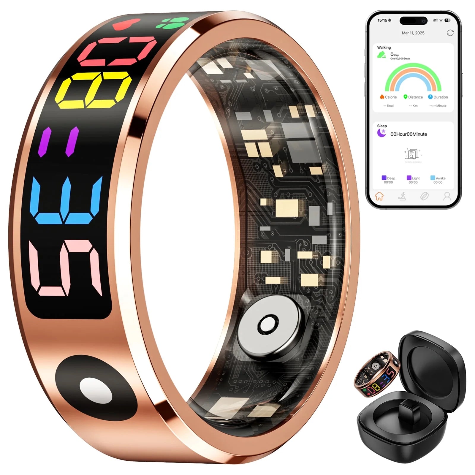 Mingdaln 2025 New Slim Smart Ring  Men's and Women's Smart Ring  Smart Watch Fitness Tracker with 5ATM Water Resistance fits for Android and Iphone Devices (Gold 8)