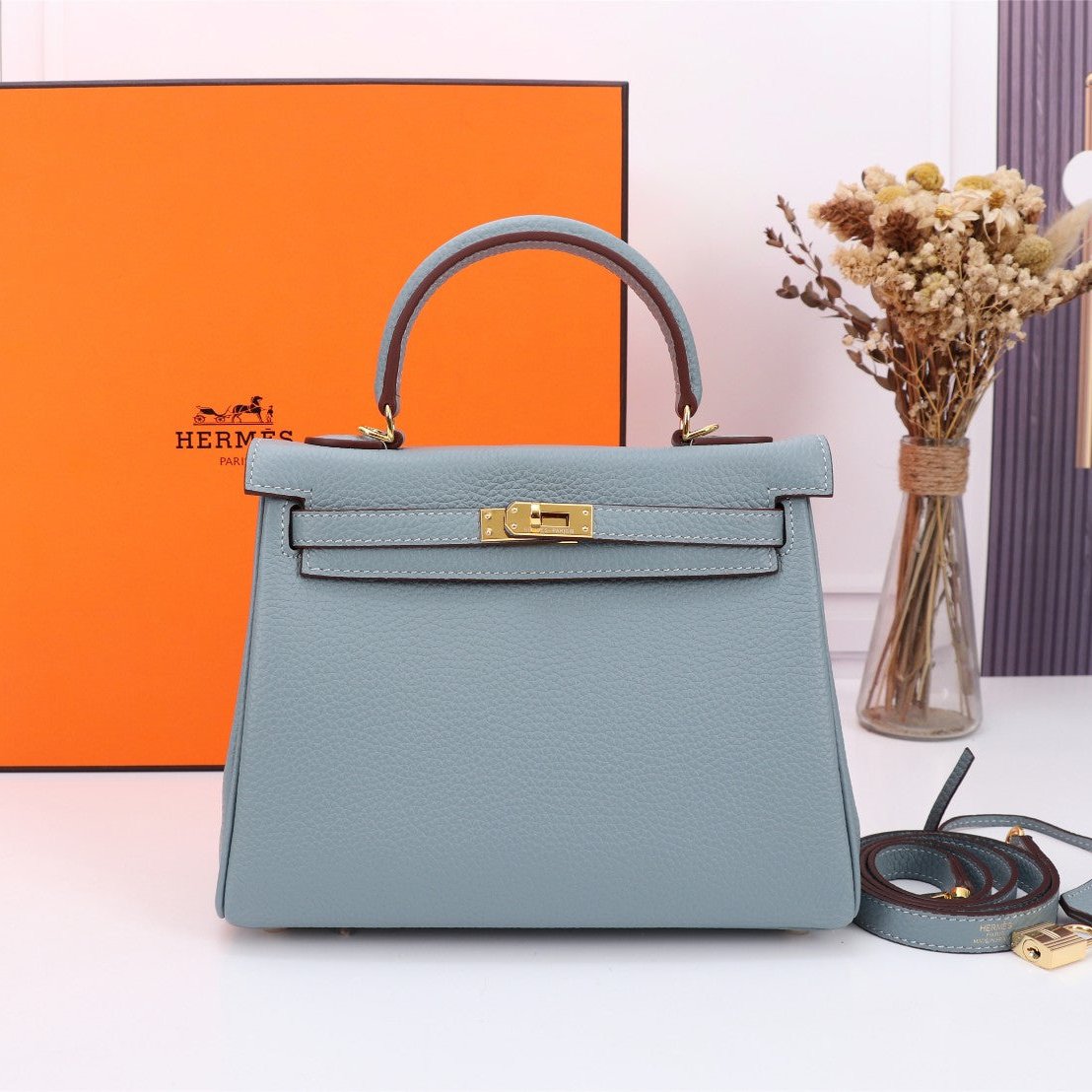 HERMES BAG HM KELLY BAG 25 TEMPERED GRAY TOGO GOLD HARDWARE