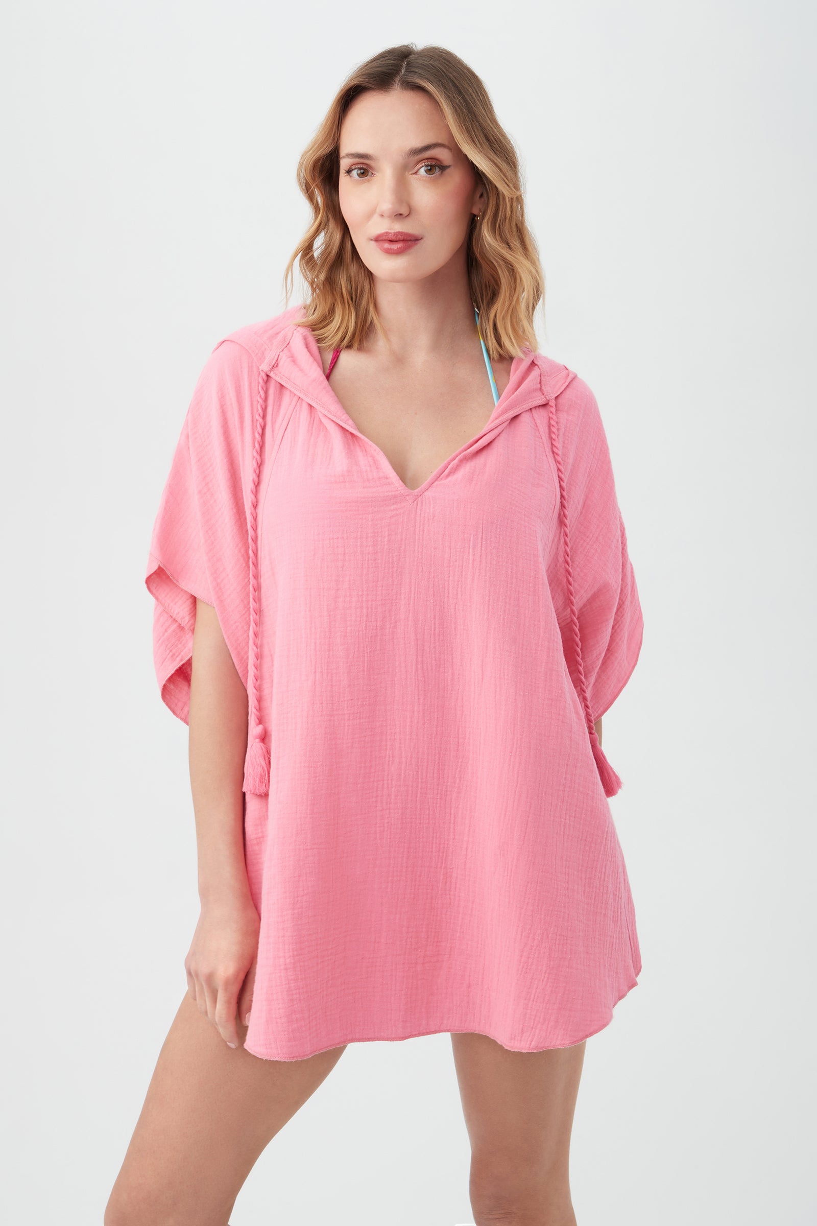 TRINA TURK SWIM Women's Serene Bubble Gauze Short Sleeve Poncho Swim Cover Up