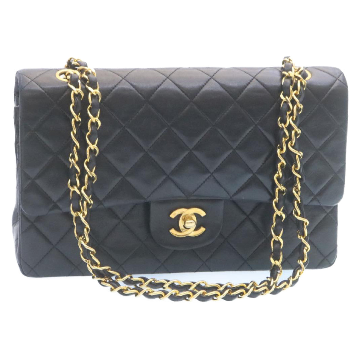 CHANEL Classic Matelasse 25 Chain Flap Shoulder Bag Lamb Skin Black Auth 29001AV