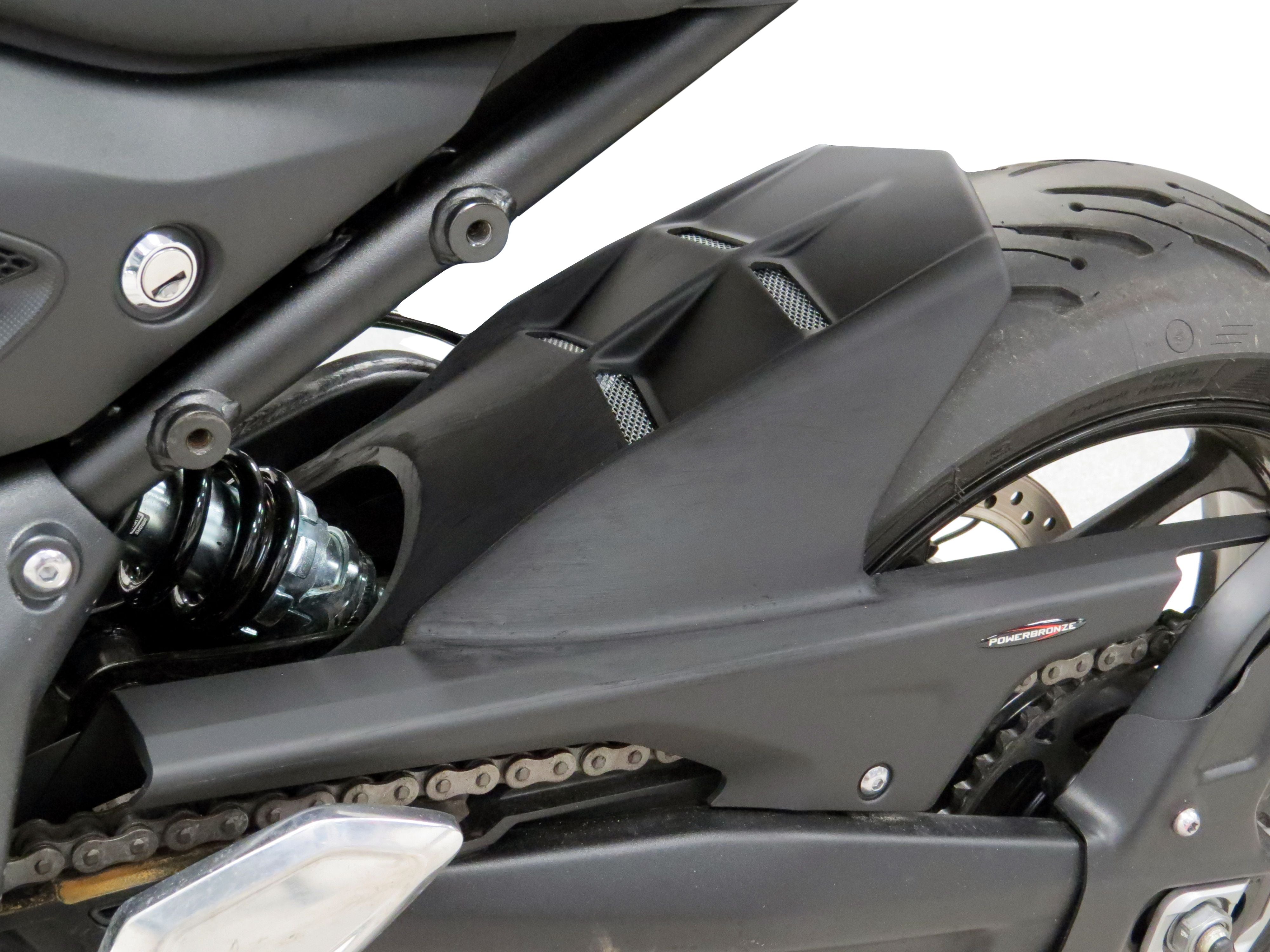 Triumph Trident 660   21 2025   Gloss White & Silver Mesh Rear Hugger by Powerbronze