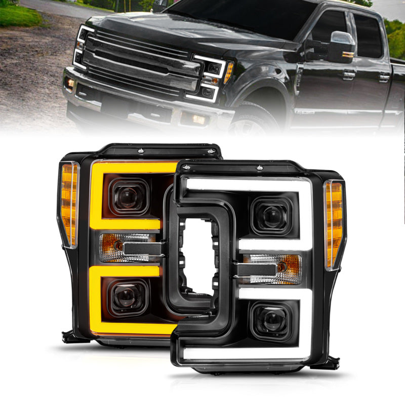 ANZO 17 19 Ford F 250/350/450 SD (w/o Factory LED) LED Proj Headlights w/Light Bar Switchback Blk