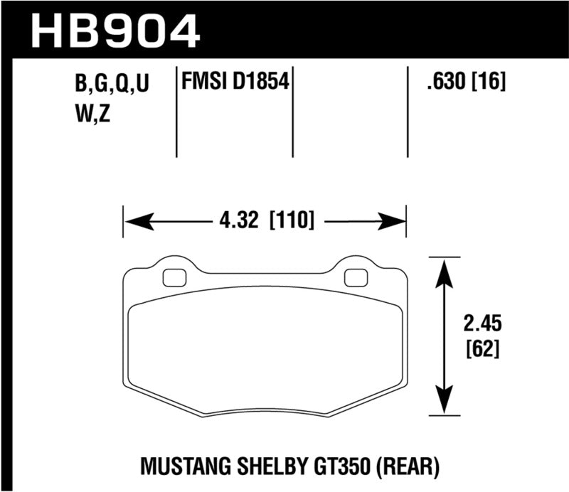 HAWK PERFORMANCE Hawk 16 18 Ford Mustang Shelby GT350/GT350R Performance Ceramic Rear Brake Pads