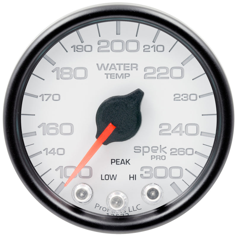 Autometer Spek Pro Gauge Water Temp 2 1/16in 300f Stepper Motor W/Peak & Warn Wht/Blk