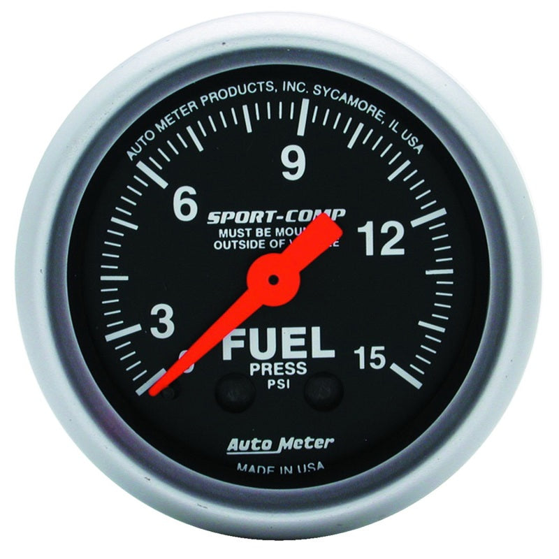 Autometer 2 1/16in 0 15 PSI Mechanical Sport Comp Fuel Pressure Gauge