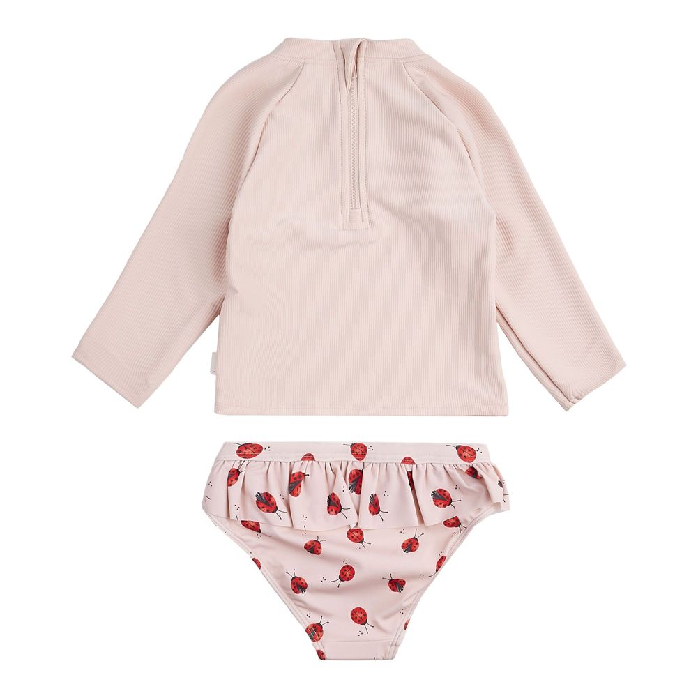 Petit Lem Long Sleeve Rashguard Set with Swim Diaper in Rose Ladybug Print