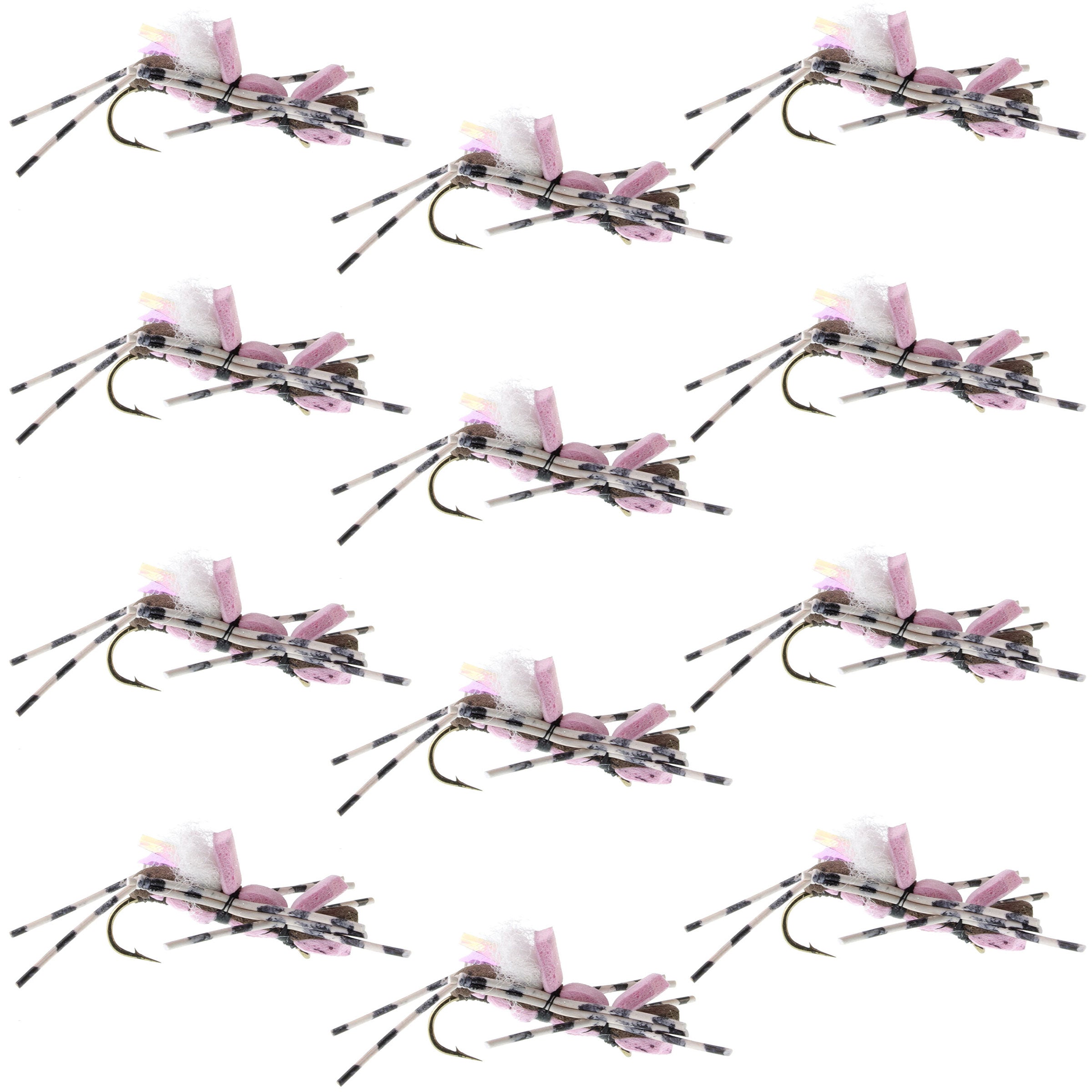 THE FLY FISHING PLACE Fat Albert Pink Foam Body Grasshopper Fly   1 Dozen Flies Hook Size 10