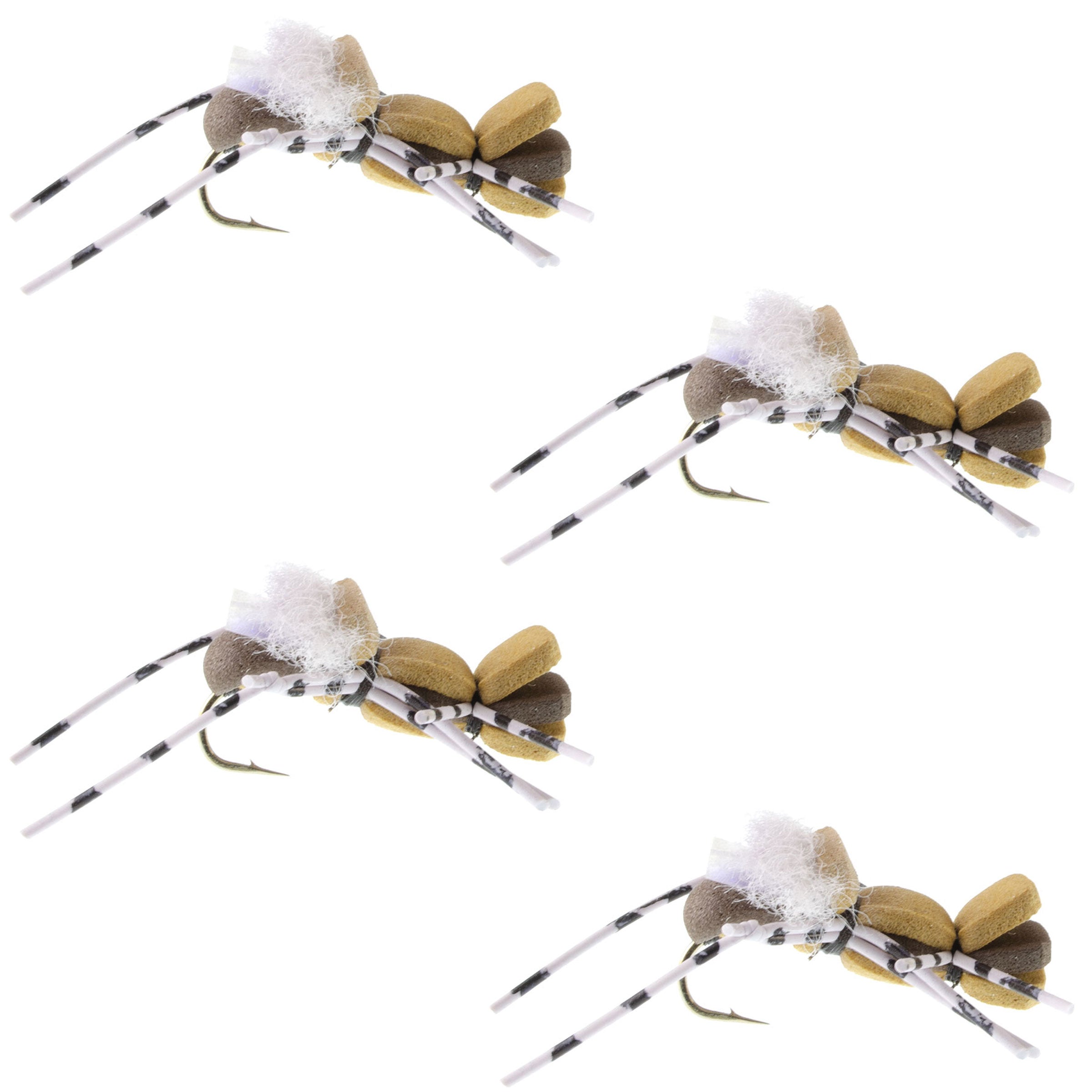 THE FLY FISHING PLACE 4 Pack Fat Albert Tan Foam Body Grasshopper Fly   Hook Size 10