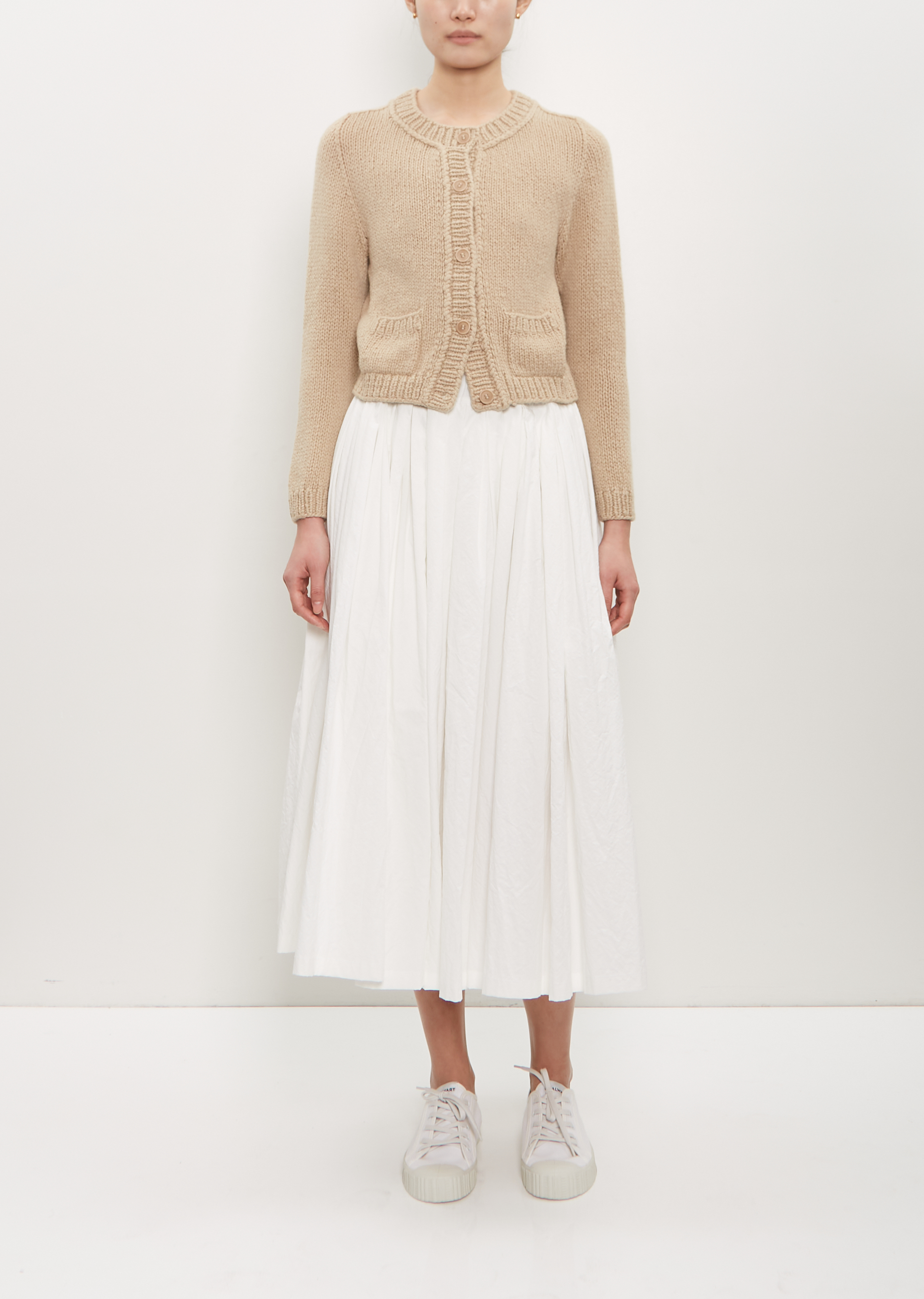 APUNTOB Cotton Pleated Pull On Skirt — Milk