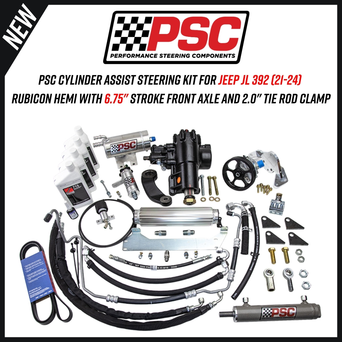 XTREME 4X4 JEEP WRANGLER JL 392 (21 24)   PSC CYLINDER ASSIST STEERING KIT   RUBICON HEMI WITH 6.75" STORK FRONT AXLE & 2.0" TIE ROD CLAMP   SK689R64JP1 6.75W 2.0