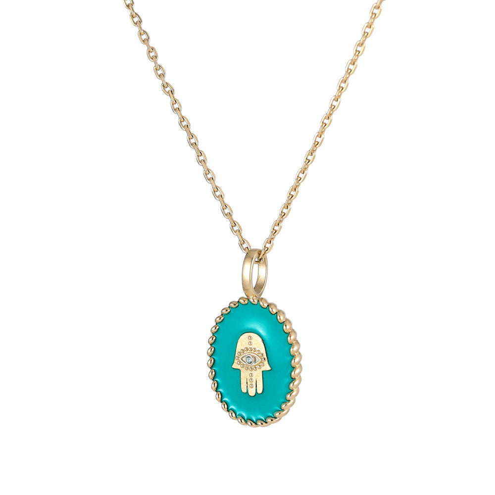 FREE STYLE PSS1234 STAINLESS STEEL OVAL PENDANT WITH HAMSA DESIGN