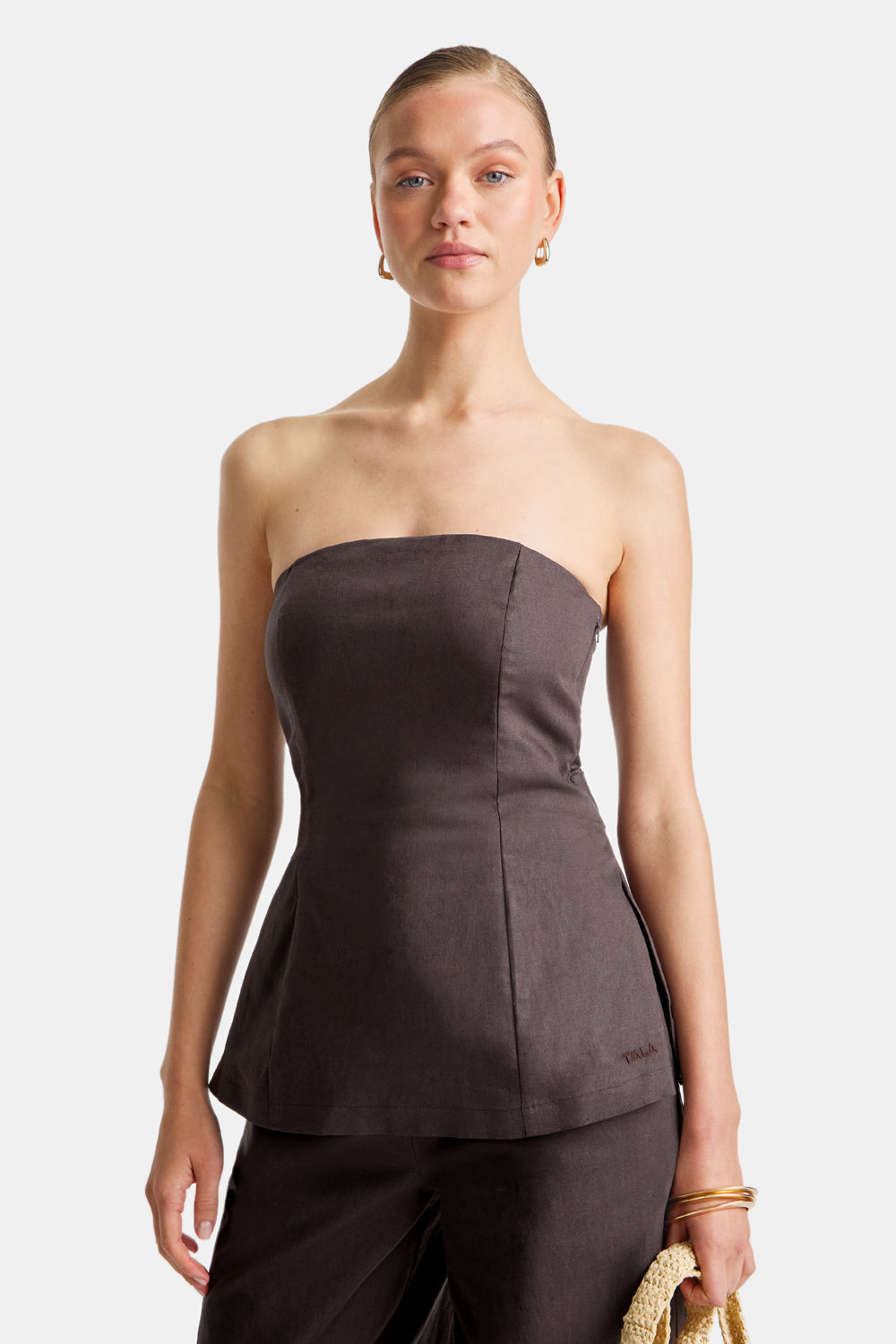 TALA Heavyweight Linen Longline Strapless Top   Espresso