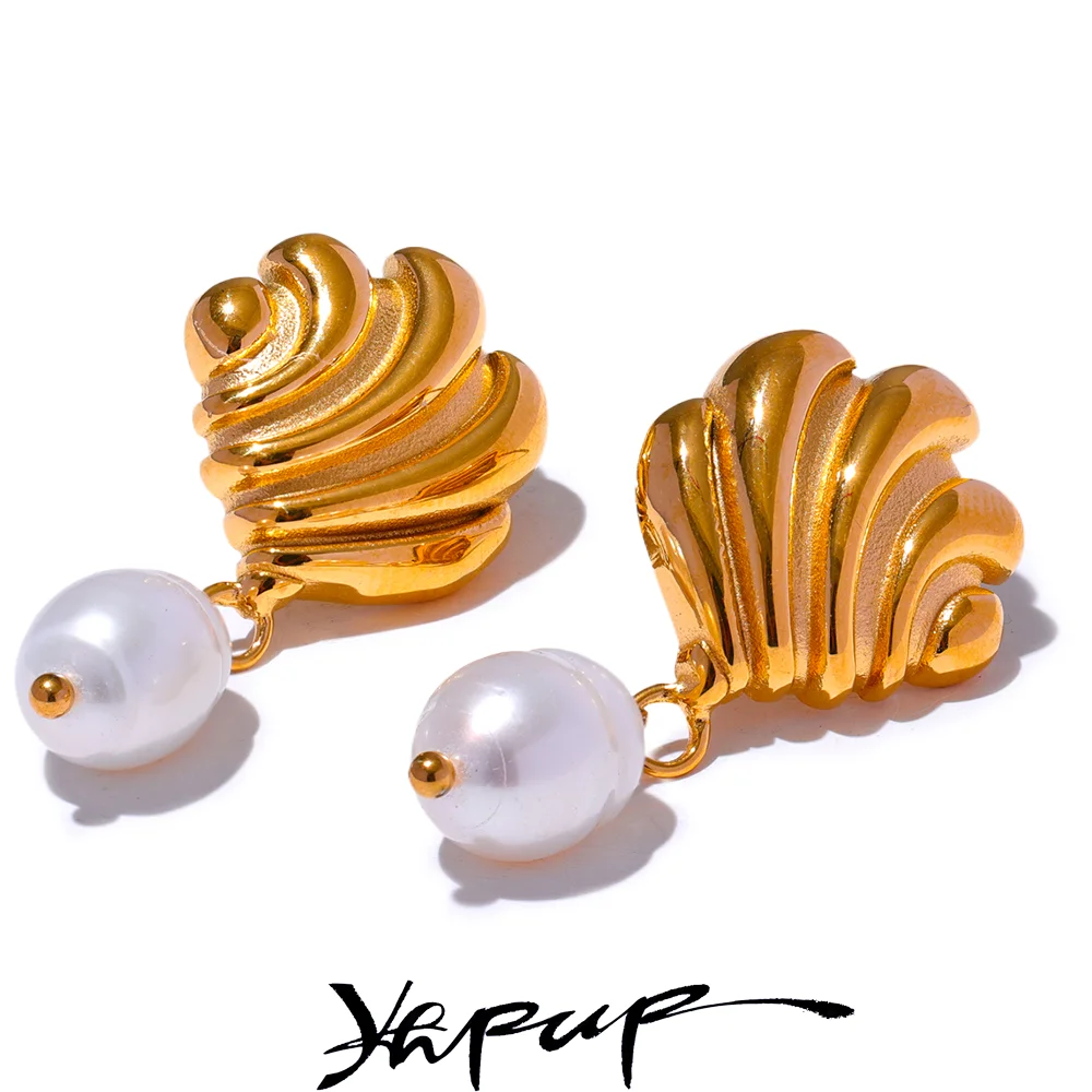 ALIEXPRESS Yhpup Trendy Stainless Steel Geometric Natural Pearl Dangle Earrings