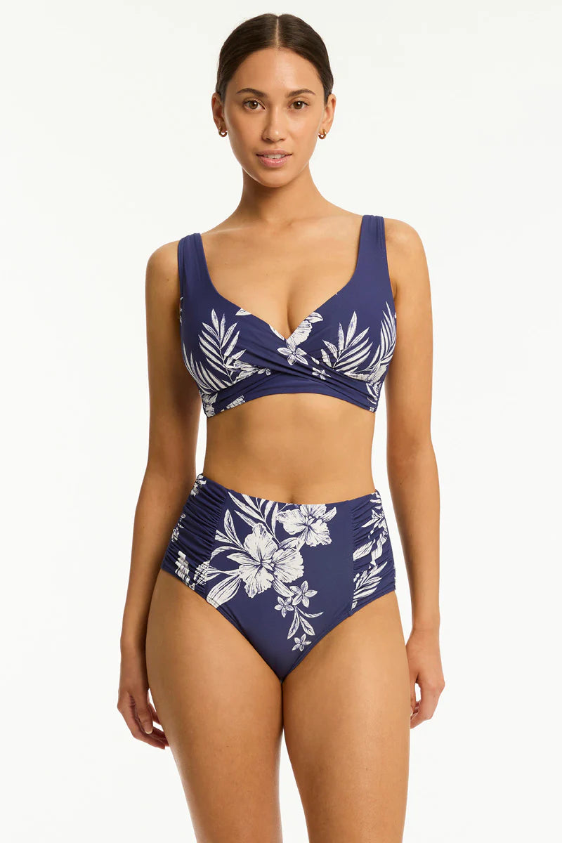 SEA LEVEL Aloha High Waist Gathered Side Pant   Navy