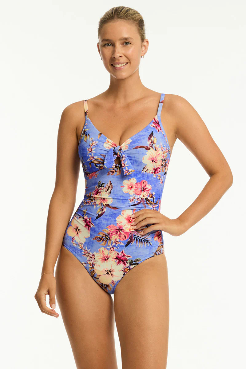 Sea Level   Blue Hawaii Tie Front DD E OP