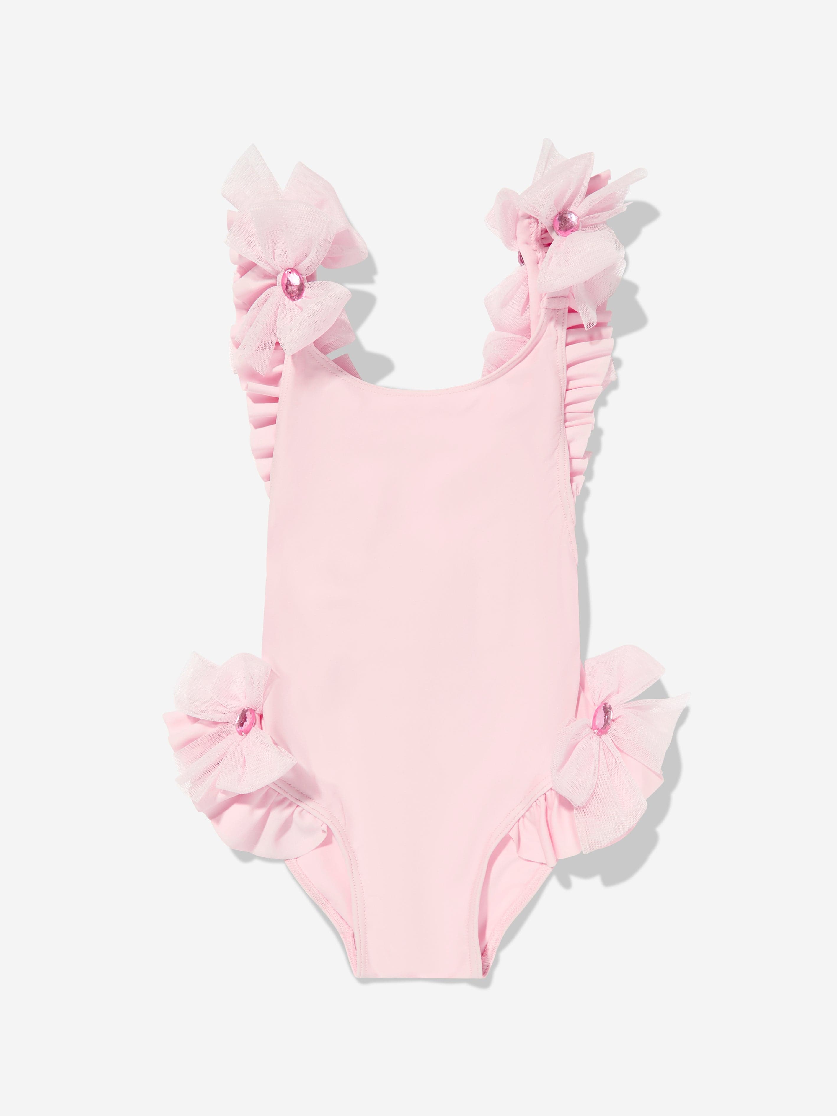 SELINI ACTION Girls Tulle Bows and Diamante Swimsuit in Pink
