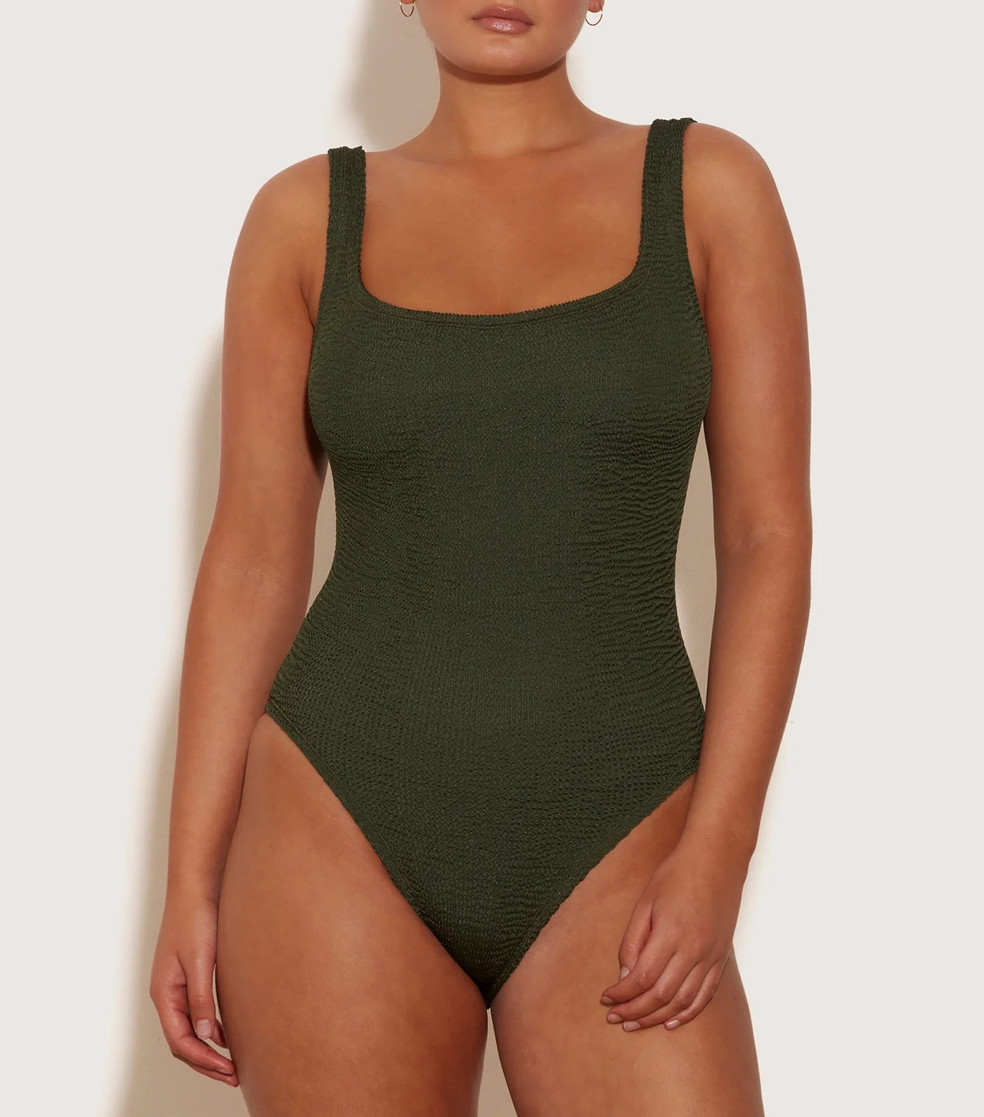 Hunza G   Square Neck Swim   Metallic Khaki