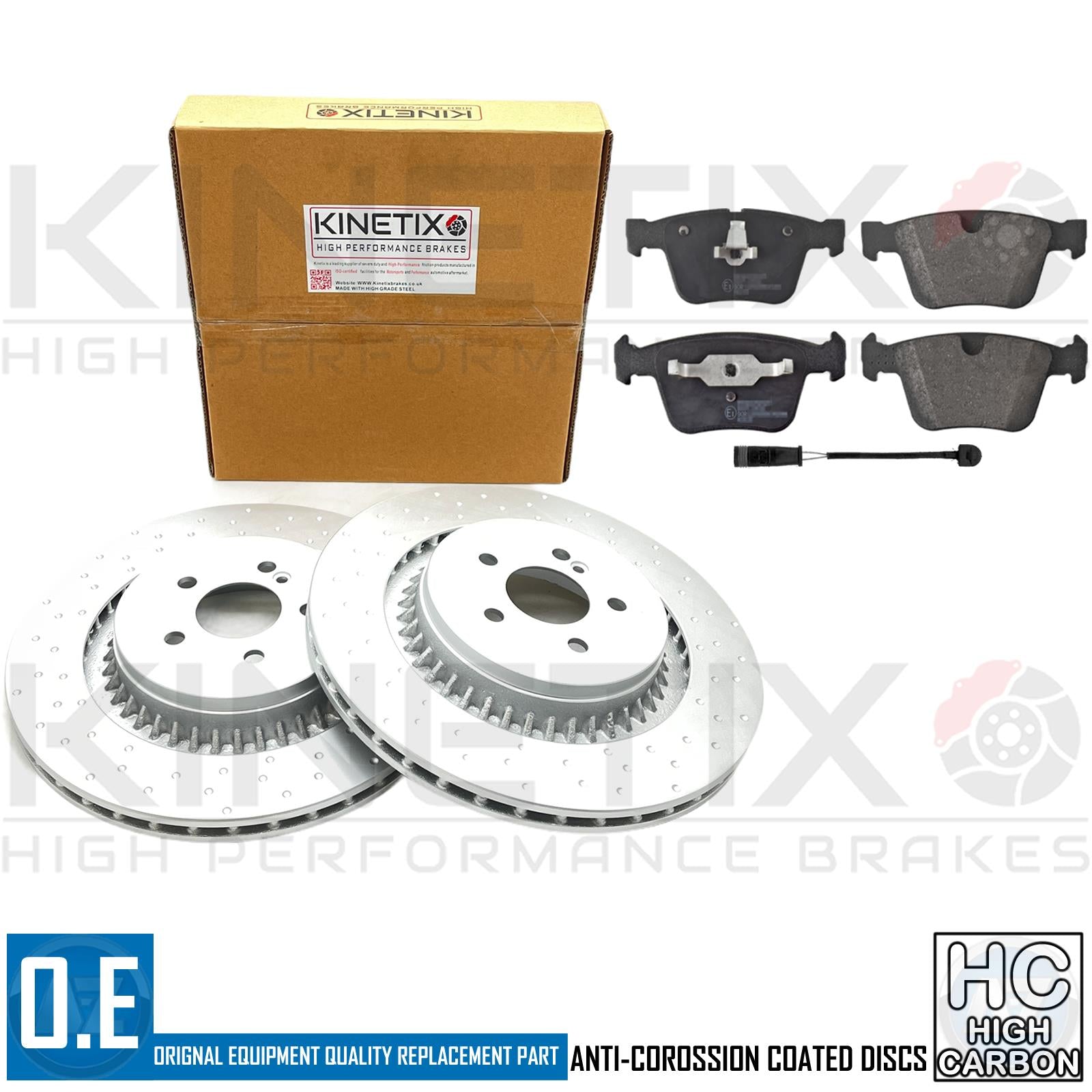 KINETIX FOR MERCEDES CL63 AMG REAR DIMPLED HIGH CARBON BRAKE DISCS APEC PADS SENSOR 365m