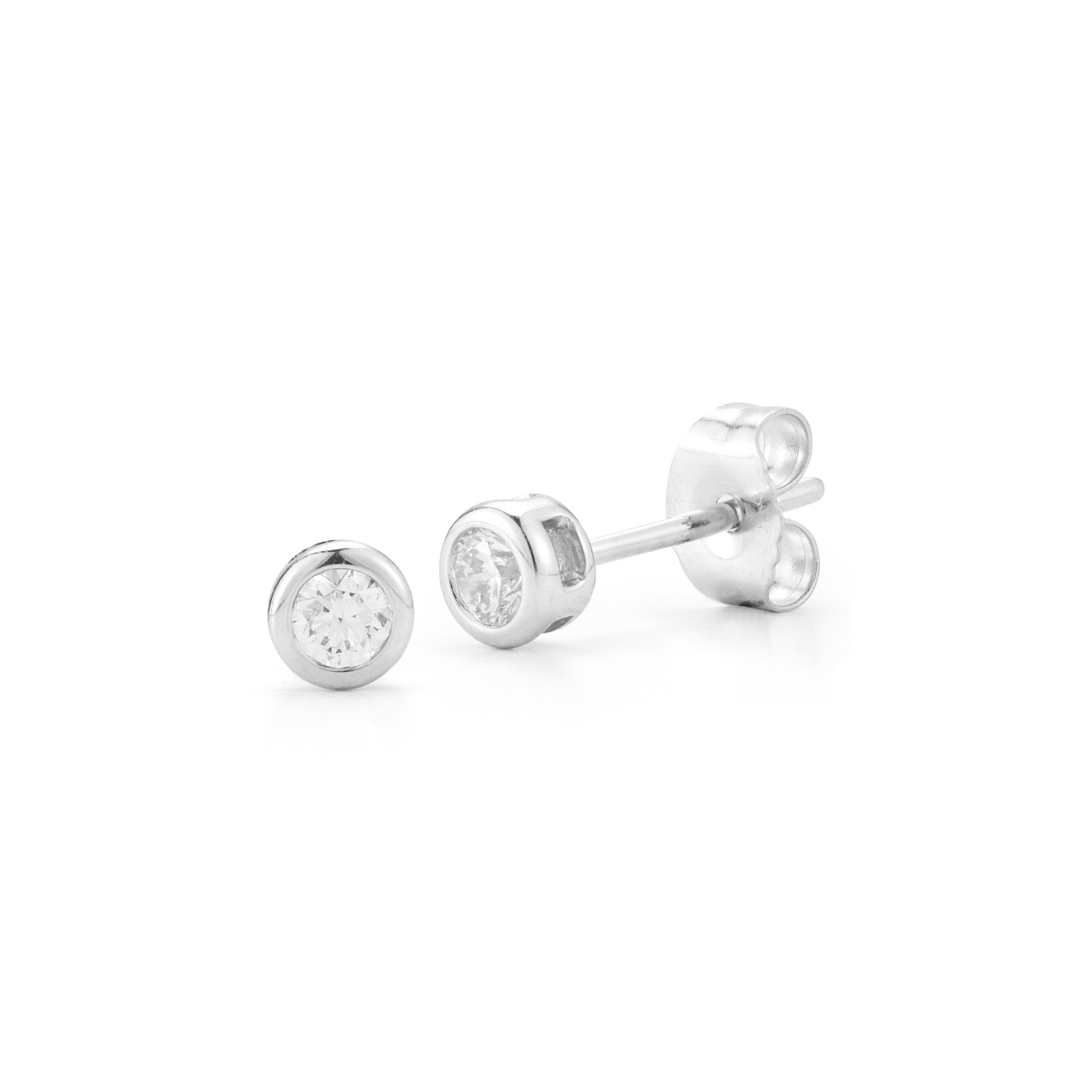 BENY SOFER Bezel 14K White Gold Diamond Stud Earrings
